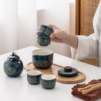 贝格帝 堆花旅行茶具套装 8件套 BGD-DH08 茶壶*1茶叶罐*1 /主人杯*1/品茗杯*3 /竹板*1/收纳盒*1 (单位:套) 多色随机