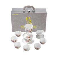 贝格帝 功夫茶具套装 礼盒装 BGD-GFCJ10 茶杯60ml**6+盖碗150ml+公道杯8.5*8.5cm+茶漏8*5.5cm+礼盒 (单位:套) 白色