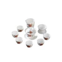 贝格帝 功夫茶具套装 礼盒装 BGD-GFCJ10 茶杯60ml**6+盖碗150ml+公道杯8.5*8.5cm+茶漏8*5.5cm+礼盒 (单位:套) 白色