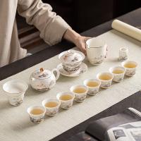 金镶玉 西施壶水墨江山羊脂玉瓷套装 玉瓷茶具 茶漏*1茶杯*8盖置*1盖碗*1西施壶*1公杯*1 (单位:套)