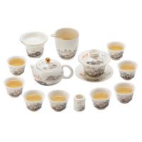 金镶玉 西施壶水墨江山羊脂玉瓷套装 玉瓷茶具 茶漏*1茶杯*8盖置*1盖碗*1西施壶*1公杯*1 (单位:套)