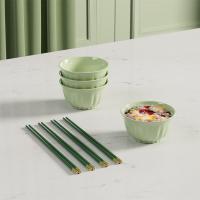 皖亭 翡玉碗筷八件套 陶瓷 WT-FC-8 碗4.5寸*4+筷子25cm*4 16套/箱 (单位:套) 抹茶色