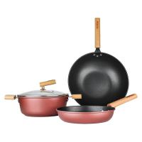 赫曼德 铂尔尼不沾三件套 HMD-9735 24cm汤锅 24cm煎锅 32cm炒锅 1套/箱 (单位:套) 酒红