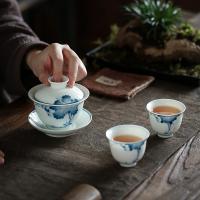 苏氏陶瓷（SUSHI CERAMICS）J0267 手绘青花盖碗 带两个茶杯 3头/套（单位：套）