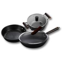 三禾（SANHO） 火焰纹老铁锅三件套 T322 炒锅 32cm+煎锅 22cm+汤锅 22cm (单位:套)