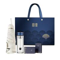 WORLD KITCHEN 玻璃杯雨伞礼盒 知遇套装 Y-D002B 五折伞直径90cm 玻璃杯400ml 扑克牌*2副 (单位:套) 蓝色