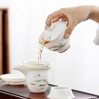金镶玉  山水情缘 功夫茶具 羊脂玉瓷茶具12件 （单位:套） 白色