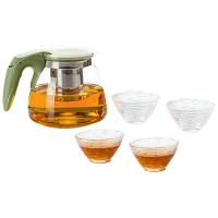 艾逸瑶选 沁翠玻璃茶具五件套 CJ-21150 玻璃茶壶950ml*1+玻璃茶杯70ml*4 (单位:套) 新老包装随机发货