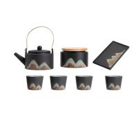 苏氏陶瓷（SUSHI CERAMICS） J0182 手绘彩画茶具提梁茶壶配精美干泡茶盘小茶叶罐7件功夫茶具套装 整套茶具 (单位:套)