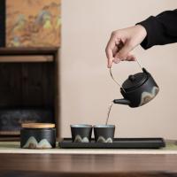 苏氏陶瓷（SUSHI CERAMICS） J0182 手绘彩画茶具提梁茶壶配精美干泡茶盘小茶叶罐7件功夫茶具套装 整套茶具 (单位:套)