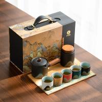 苏氏陶瓷（SUSHI CERAMICS） J0924 手绘釉画彩千里江侧把壶五色杯 整套茶具 (单位:套)