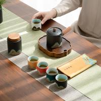 苏氏陶瓷（SUSHI CERAMICS） J0924 手绘釉画彩千里江侧把壶五色杯 整套茶具 (单位:套)