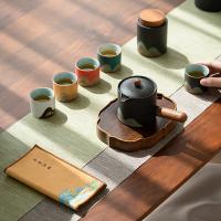苏氏陶瓷（SUSHI CERAMICS） J0924 手绘釉画彩千里江侧把壶五色杯 整套茶具 (单位:套)