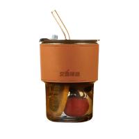 艾逸瑶选 CJ-21080 便携玻璃吸管杯 400ml  (单位:个) 琥珀色  新老包装随机发货