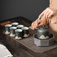 苏氏陶瓷（SUSHI CERAMICS） 手绘山水画 远山茶具·一壶六杯 品茗杯120ml/提梁壶350ml(单位：套)