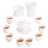苏氏陶瓷（SUSHI CERAMICS） 羊脂玉瓷 丰亭盖碗组茶具 11件套 三才盖碗130ml 茶海200ml 茶漏 星月杯50ml*8 （单位：套）中国白