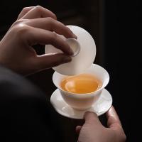 苏氏陶瓷（SUSHI CERAMICS） 羊脂玉瓷 丰亭盖碗组茶具 11件套 三才盖碗130ml 茶海200ml 茶漏 星月杯50ml*8 （单位：套）中国白