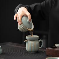 苏氏陶瓷（SUSHI CERAMICS） 汝窑豆绿 水木年华开片功夫茶具 盖碗180ml*1/公道杯180ml*1/茶漏*1/品茗杯70ml*6/茶壶200ml*1(单位：套)