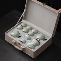 苏氏陶瓷（SUSHI CERAMICS） 汝窑豆绿 水木年华开片功夫茶具 盖碗180ml*1/公道杯180ml*1/茶漏*1/品茗杯70ml*6/茶壶200ml*1(单位：套)