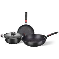 贝格帝 BGD-CTJ22 绿罗兰麦饭石锅具套装 3件套 炒锅30cm+汤锅24cm+煎盘22cm （单位：套）