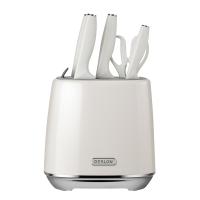 德世朗 DFS- TZ022WH-6A  奥格刀具套装 切菜刀+砍骨刀+三德刀+水果刀+剪刀+刀座 六件套 钢琴白（单位：套）