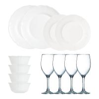 乐美雅 V7259 路易十五白玉餐具12件套 饭碗12cm*4+深盘23cm*2+平盘19cm*2+高脚杯350ml*4 (单位: 套)