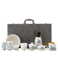 金镶玉 千峰 羊脂玉白瓷茶具套装（品名杯*8+茶洗+茶滤+公道杯+盖碗+茶壶+茶叶罐+六君子+手提包）55*30*14cm（单位： 套） 白色