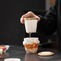苏氏陶瓷（SUSHI CERAMICS）龙行大运素烧羊脂玉瓷旅行快客杯 4件套 手抓壶130ml+茶杯40ml*2+便携包（单位：套）