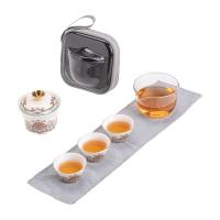 苏氏陶瓷（SUSHI CERAMICS）羊脂玉敦煌宝相花旅行茶具7件套 盖碗120ml+茶杯30ml*3+公道杯150ml+便携包+茶巾（单位：套）