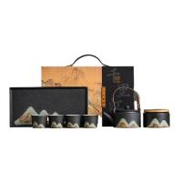 苏氏陶瓷（SUSHI CERAMICS） J0182 千里江山提梁壶茶具套装 7件套(提梁壶200ml+茶叶罐190ml+品茗杯60ml*4个+干泡盘) (单位:套)