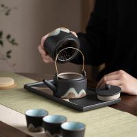 苏氏陶瓷（SUSHI CERAMICS） J0182 千里江山提梁壶茶具套装 7件套(提梁壶200ml+茶叶罐190ml+品茗杯60ml*4个+干泡盘) (单位:套)