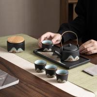 苏氏陶瓷（SUSHI CERAMICS） J0182 千里江山提梁壶茶具套装 7件套(提梁壶200ml+茶叶罐190ml+品茗杯60ml*4个+干泡盘) (单位:套)