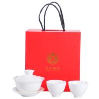苏氏陶瓷（SUSHI CERAMICS）F0032三才盖碗德化白瓷功夫茶具泡茶碗羊脂玉薄胎送两功夫茶杯礼盒装(单位：套)白色