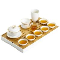 苏氏陶瓷（SUSHI CERAMICS）J0139脂白简约茶具套装 13件套 盖碗150ml+公道杯170ml+茶漏组+主人杯70ml+茶杯50ml*8+茶盘(单位：套)