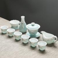 苏氏陶瓷（SUSHI CERAMICS）J0017茶具套装忆荷陶瓷功夫茶具手绘描金茶杯盖碗礼盒装（茶杯*6、茶漏*1、茶海*1、盖碗*1、花插*1）(单位：套)