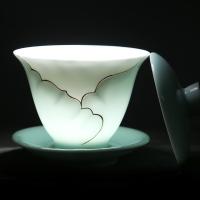 苏氏陶瓷（SUSHI CERAMICS）J0017茶具套装忆荷陶瓷功夫茶具手绘描金茶杯盖碗礼盒装（茶杯*6、茶漏*1、茶海*1、盖碗*1、花插*1）(单位：套)