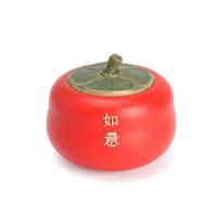 万仟堂 事事如意  茶叶罐 93*93*84mm 朱漆釉（单位：个）