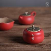 万仟堂 事事如意  茶叶罐 93*93*84mm 朱漆釉（单位：个）
