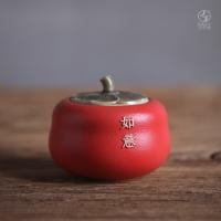 万仟堂 事事如意  茶叶罐 93*93*84mm 朱漆釉（单位：个）
