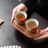 苏氏陶瓷（SUSHI CERAMICS） 瑞鹤呈祥 陶瓷托盘对杯礼盒装 瑞鹤圆禧杯100ml*2 瑞鹤干泡盘*1（单位：套）故宫朱砂红