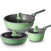炊大皇（COOKER KING） B50045 竹青石系列锅具套装 炒锅+煎锅+奶锅 三件套 绿色（单位：套）