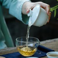 苏氏陶瓷（SUSHI CERAMICS） J0201 旅行功夫茶具套装山闻竹影青瓷快客杯子户外车载便携包陶瓷茶具 茶杯40ml*3，玻璃公杯250ml，盖碗150ml (单位:套)