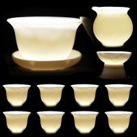 苏氏陶瓷（SUSHI CERAMICS） 羊脂玉三才盖碗 功夫茶具 11件套 白色（单位：套）茶杯x8、茶漏x1、茶海x1、盖碗x1