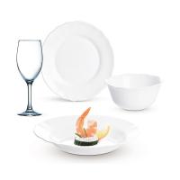 乐美雅V7259餐具12件套 饭碗12cm*4深盘23cm*2平盘19cm*2 高脚杯杯350ml*4（单位：套）白色