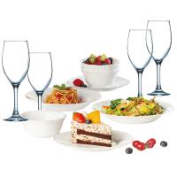 乐美雅V7259餐具12件套 饭碗12cm*4深盘23cm*2平盘19cm*2 高脚杯杯350ml*4（单位：套）白色