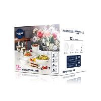 乐美雅V7259餐具12件套 饭碗12cm*4深盘23cm*2平盘19cm*2 高脚杯杯350ml*4（单位：套）白色