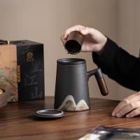 苏氏陶瓷（SUSHI CERAMICS） 手绘釉画彩千里江山 高升办公杯 陶瓷杯 460ml 曜石黑（单位：盒）