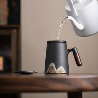 苏氏陶瓷（SUSHI CERAMICS） 手绘釉画彩千里江山 高升办公杯 陶瓷杯 460ml 曜石黑（单位：盒）