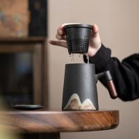 苏氏陶瓷（SUSHI CERAMICS） 手绘釉画彩千里江山 高升办公杯 陶瓷杯 460ml 曜石黑（单位：盒）