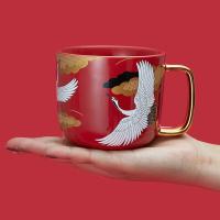 共禾京品 国风 陶瓷马克杯 350ml 红色 杯子*1 小勺子*1 礼盒装 (单位:套)